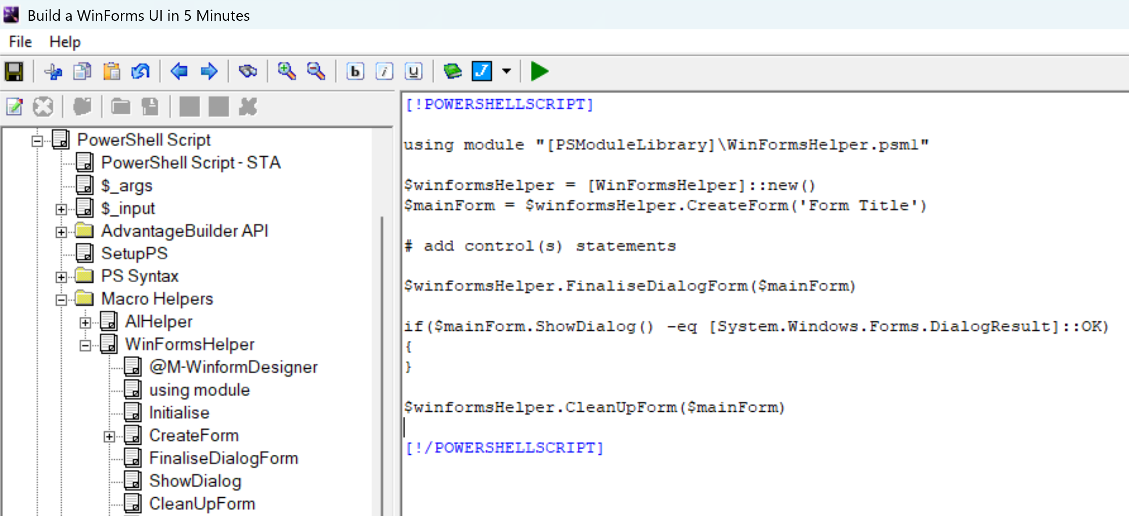 WinForms boilerplate example